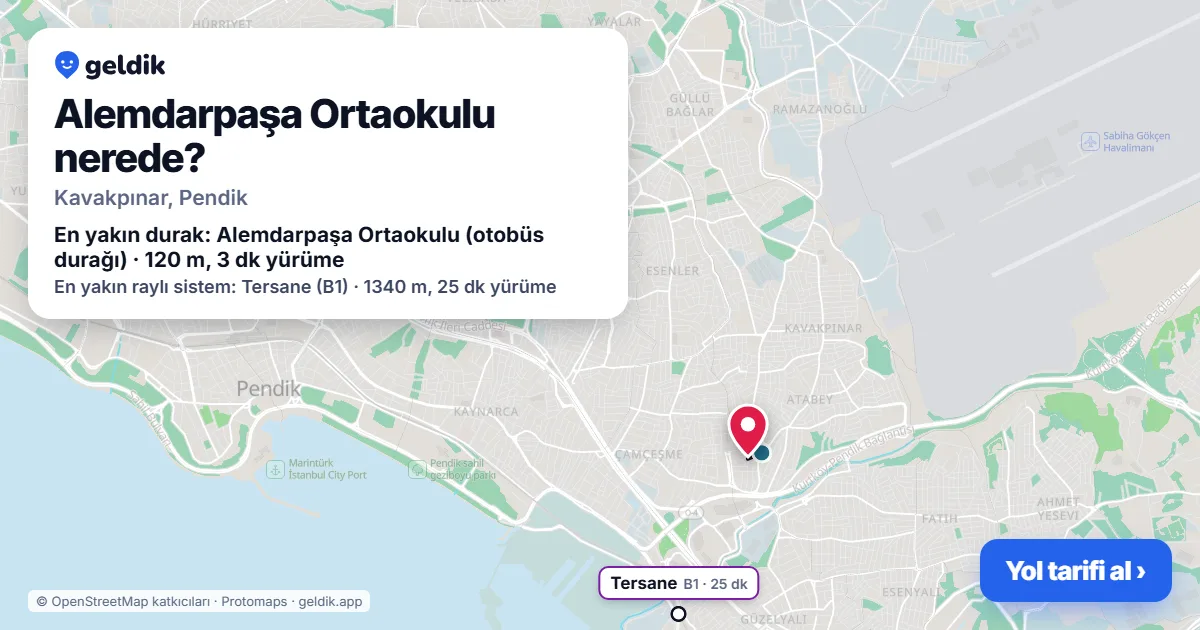 Where is Alemdarpaşa Ortaokulu: map with its location and the nearest stops, with walking times