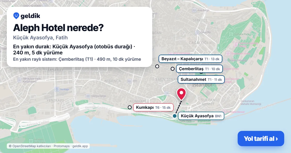 Aleph Hotel nerede: haritada konumu ve en yakın duraklar, yürüme süreleriyle