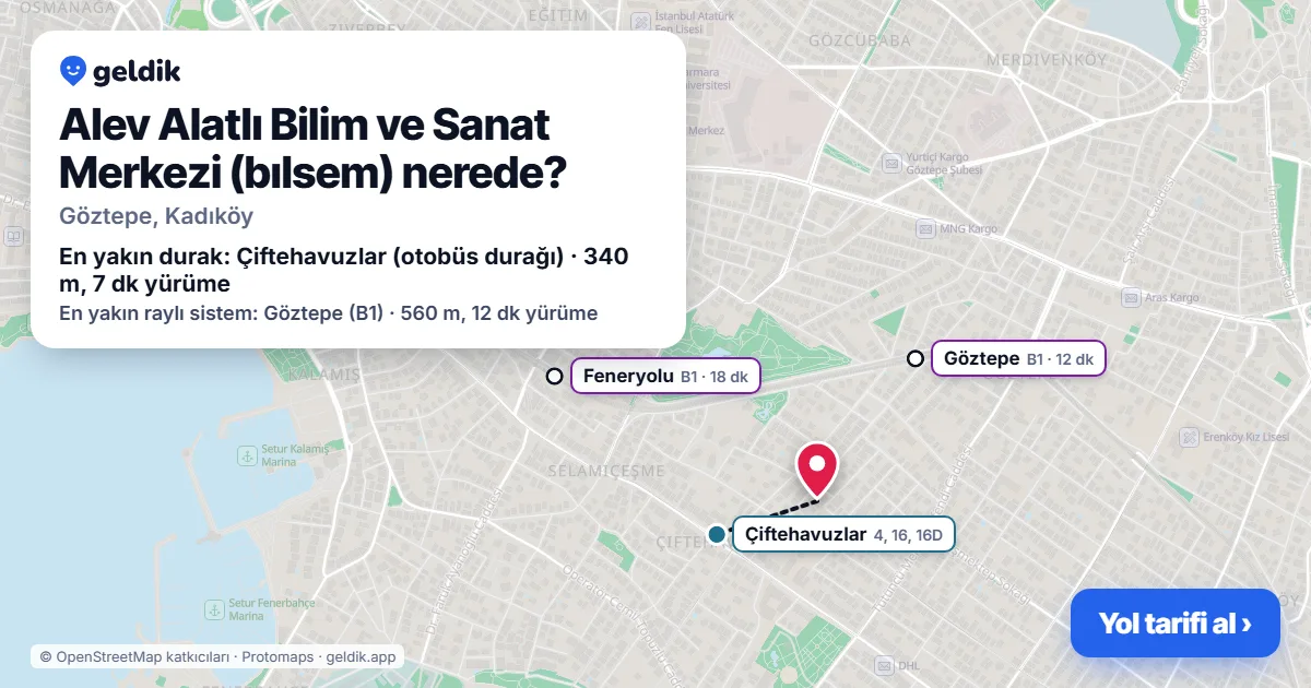 Where is Alev Alatlı Bilim ve Sanat Merkezi (bılsem): map with its location and the nearest stops, with walking times