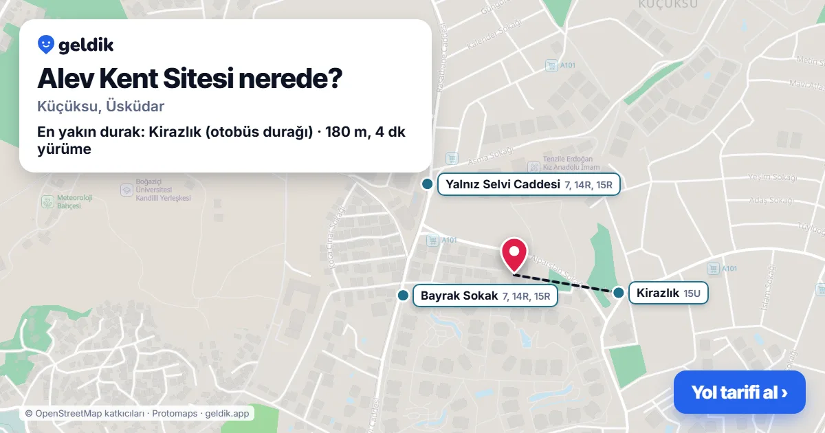 Alev Kent Sitesi nerede: haritada konumu ve en yakın duraklar, yürüme süreleriyle