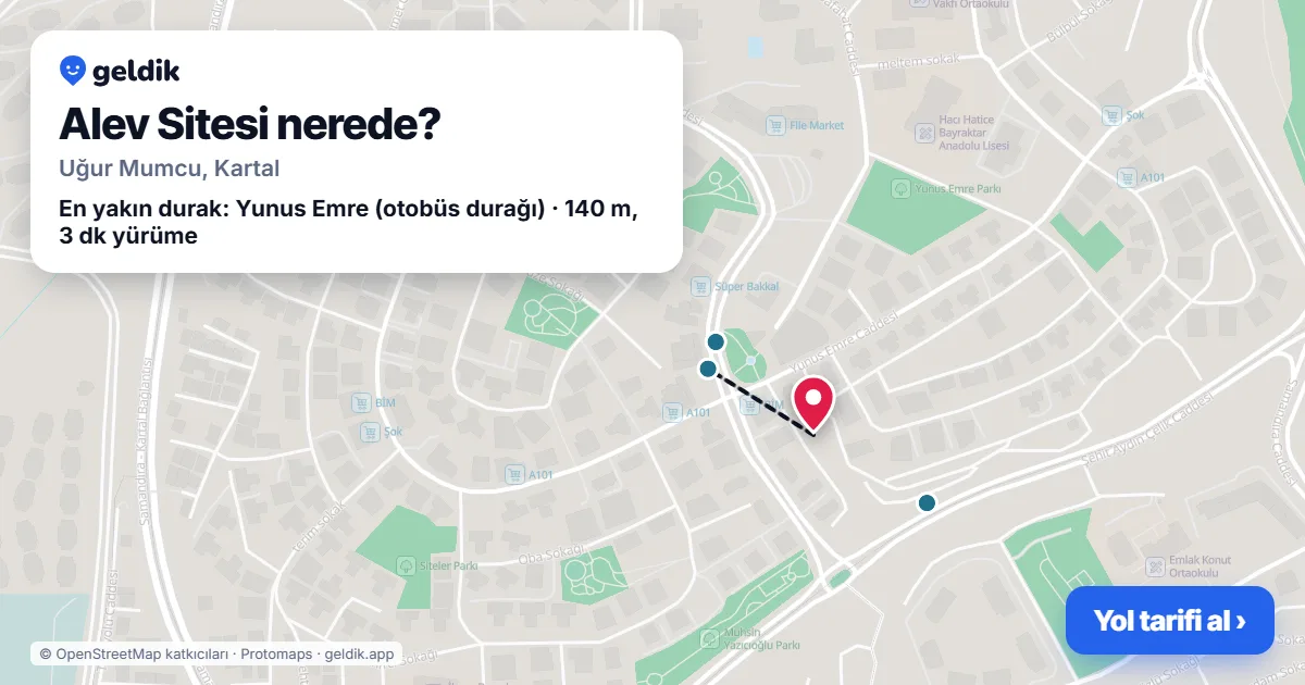 Alev Sitesi nerede: haritada konumu ve en yakın duraklar, yürüme süreleriyle