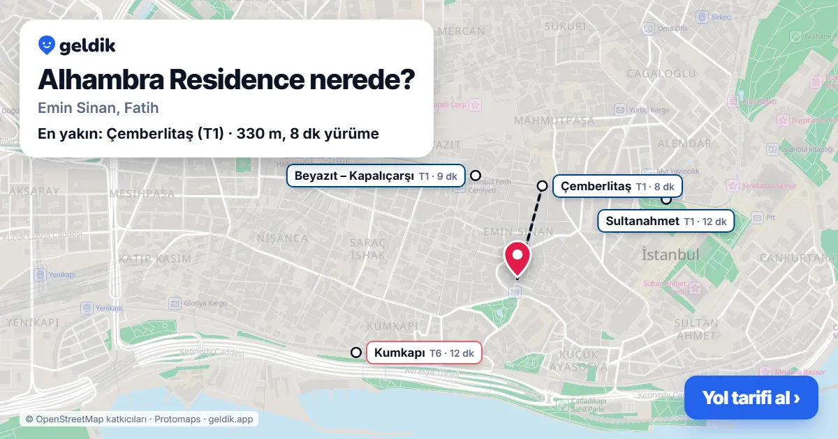 Alhambra Residence nerede: haritada konumu ve en yakın duraklar, yürüme süreleriyle