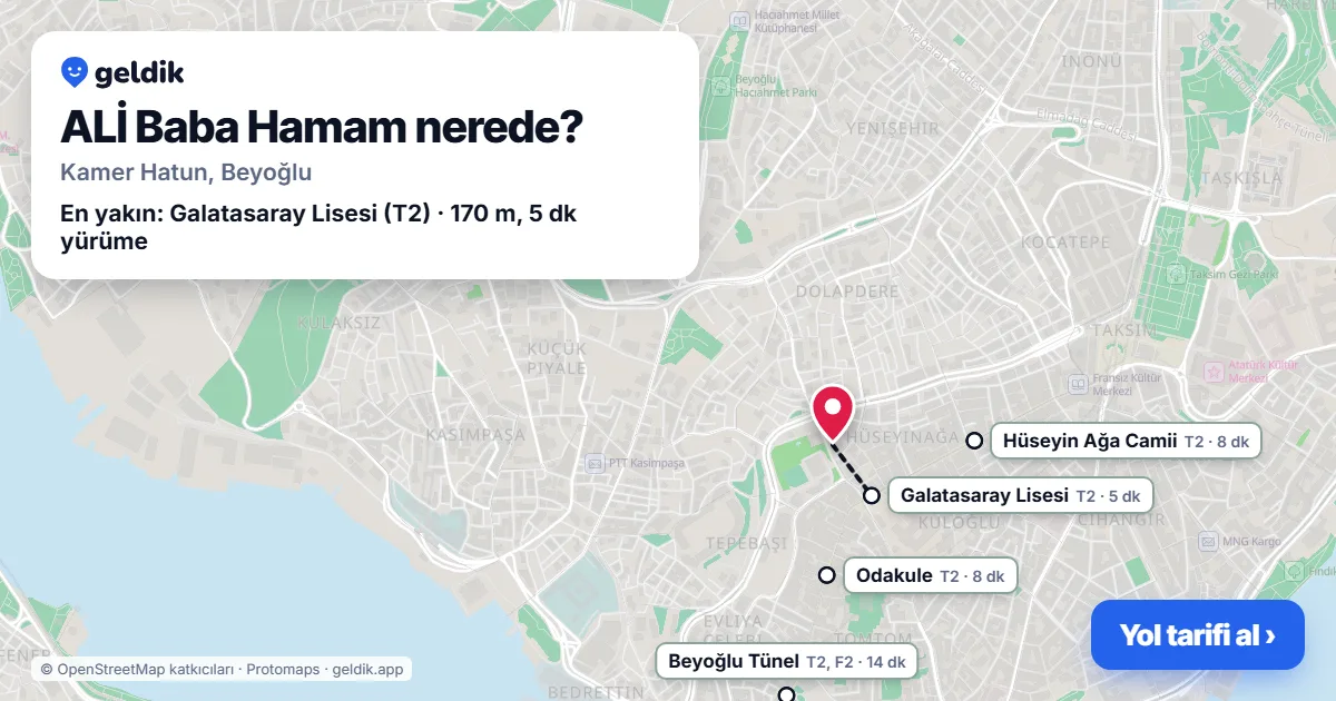 ALİ Baba Hamam nerede: haritada konumu ve en yakın duraklar, yürüme süreleriyle