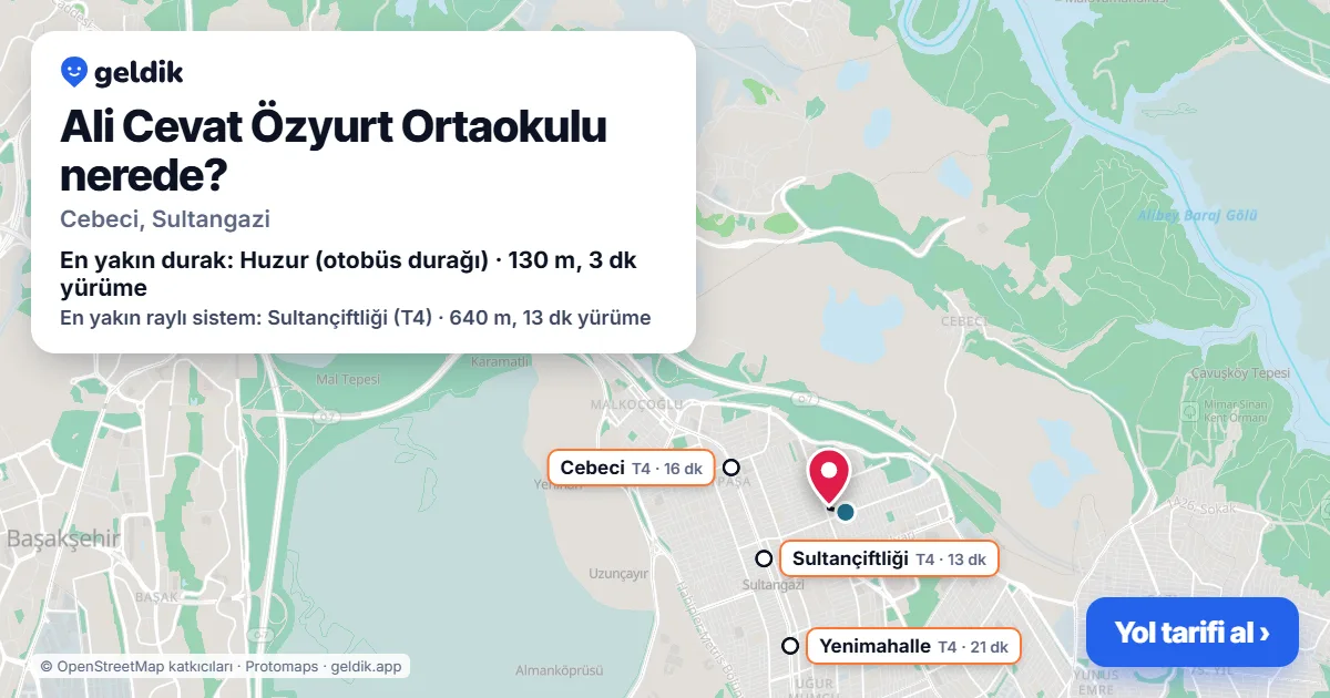 Ali Cevat Özyurt Ortaokulu nerede: haritada konumu ve en yakın duraklar, yürüme süreleriyle