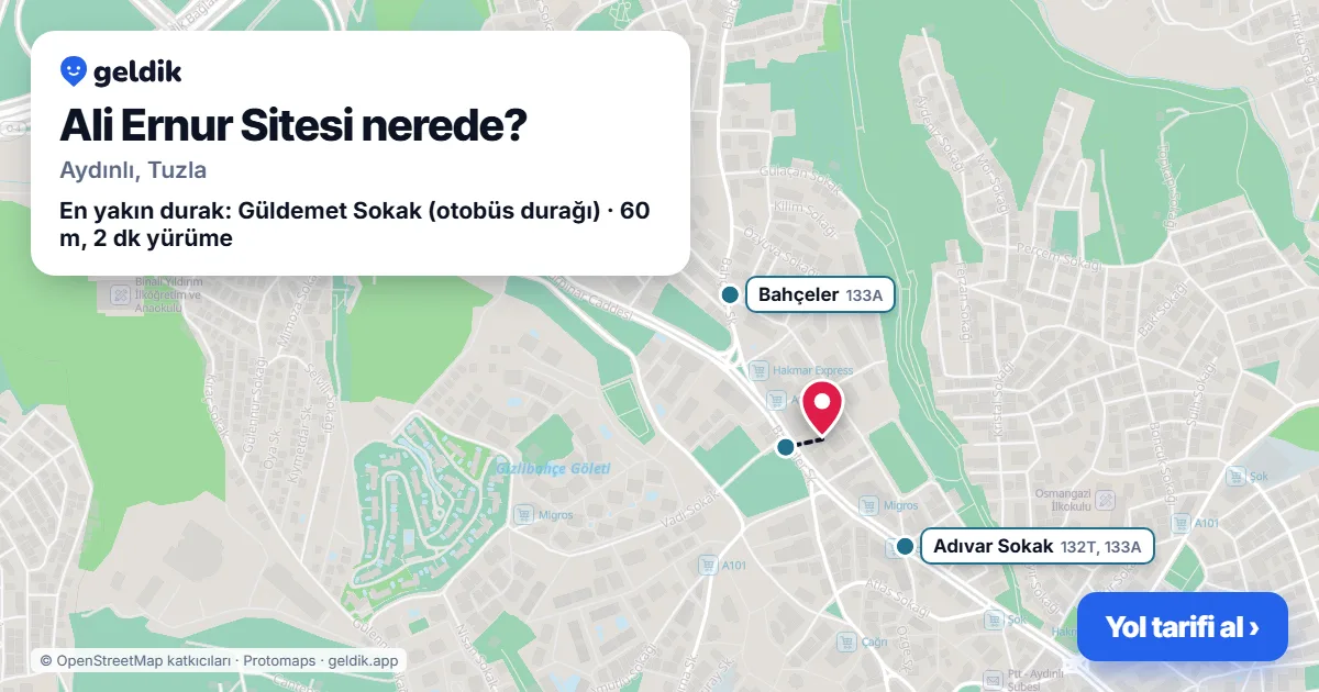 Ali Ernur Sitesi nerede: haritada konumu ve en yakın duraklar, yürüme süreleriyle