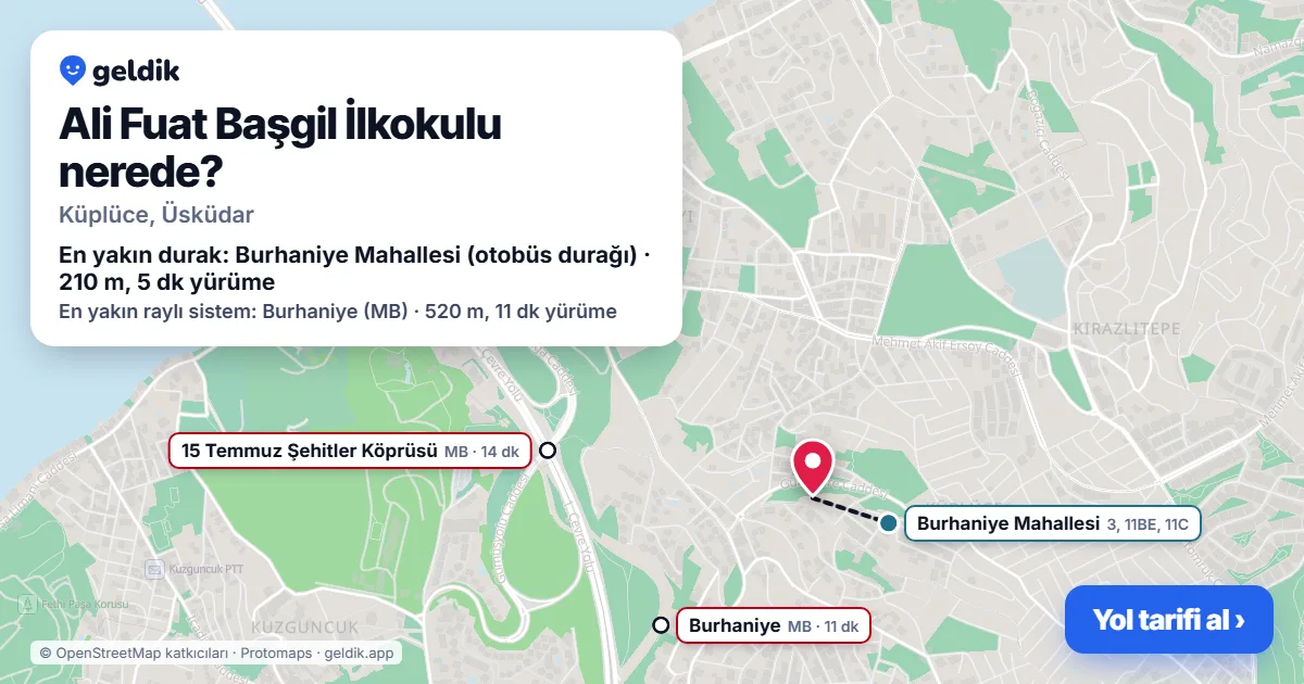 Ali Fuat Başgil İlkokulu nerede: haritada konumu ve en yakın duraklar, yürüme süreleriyle