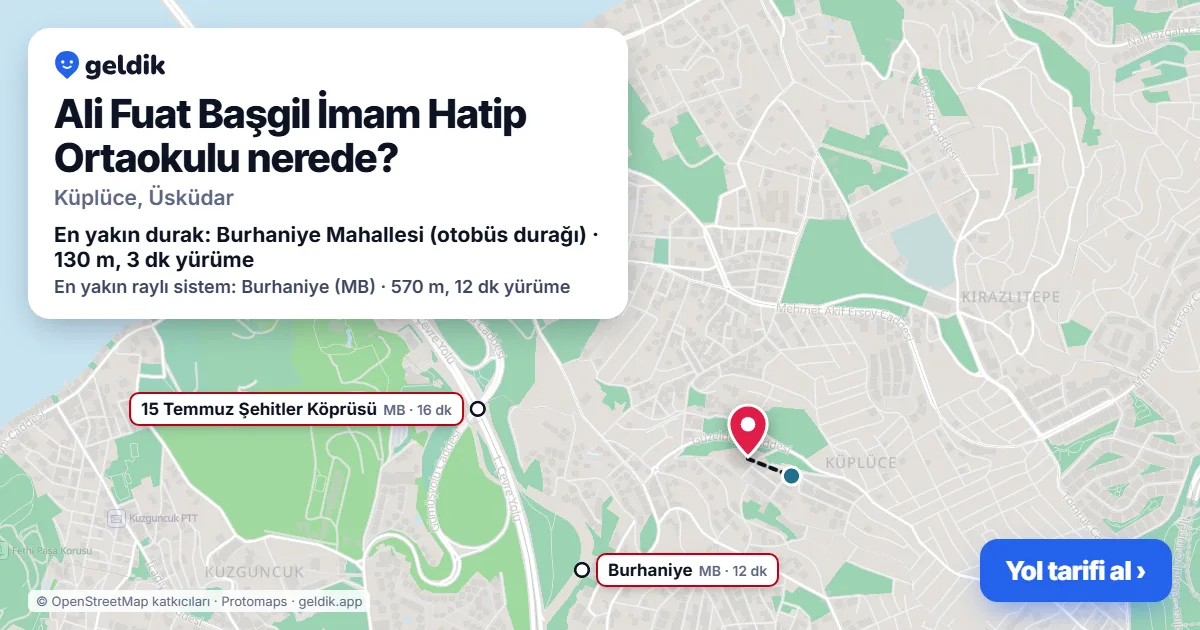 Where is Ali Fuat Başgil İmam Hatip Ortaokulu: map with its location and the nearest stops, with walking times