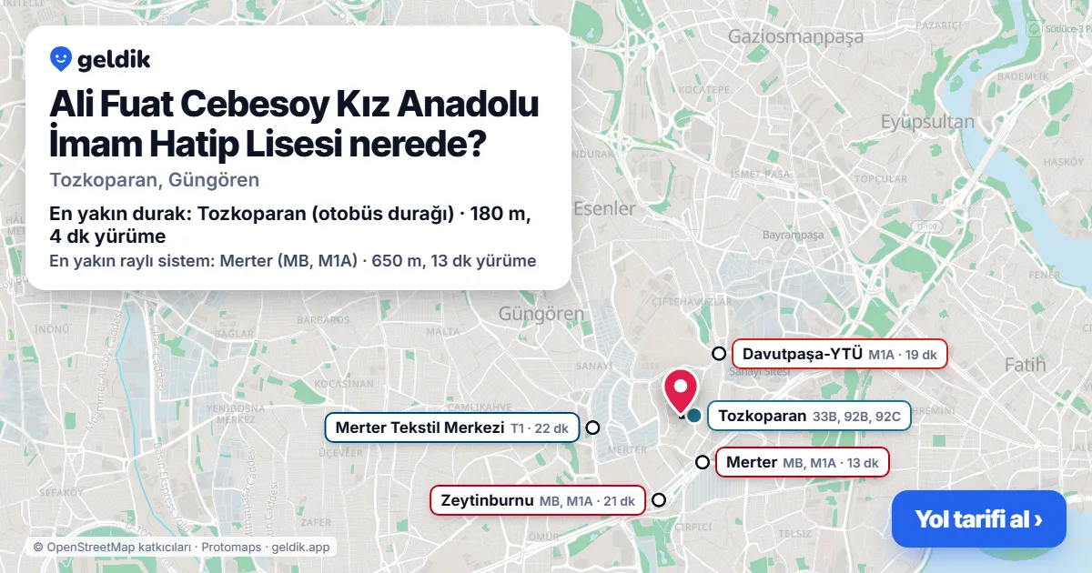 Where is Ali Fuat Cebesoy Kız Anadolu İmam Hatip Lisesi: map with its location and the nearest stops, with walking times