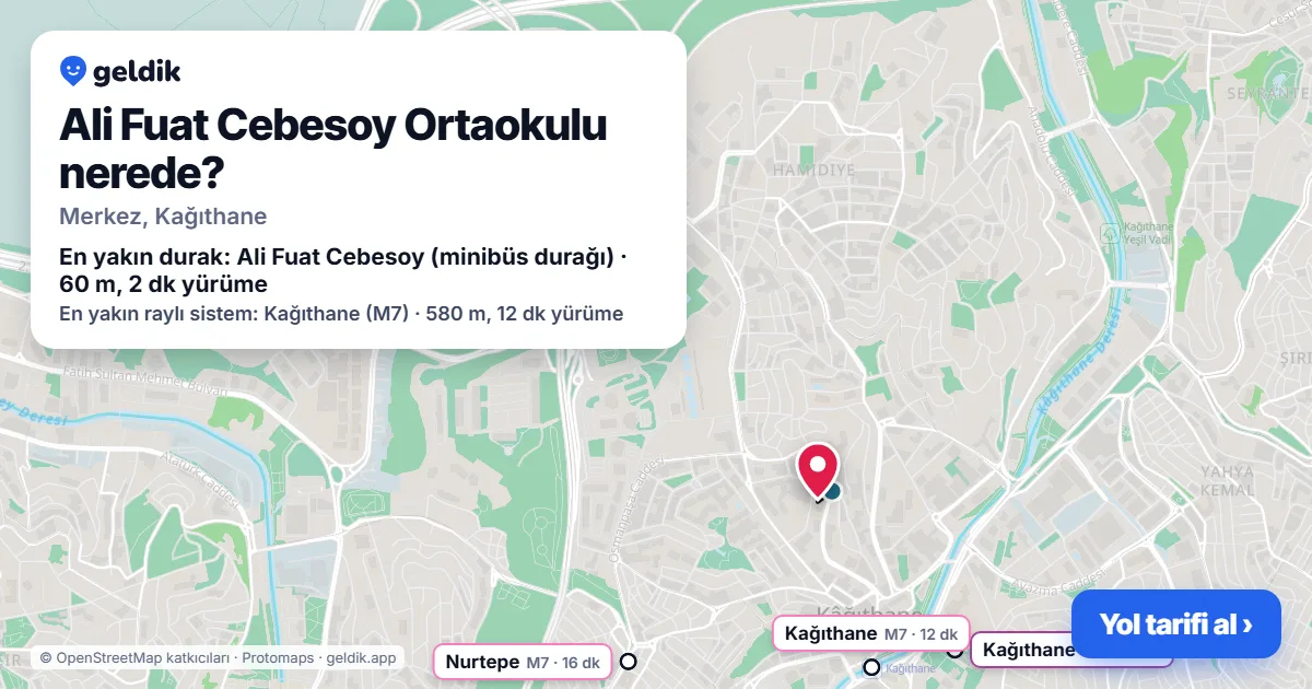Ali Fuat Cebesoy Ortaokulu nerede: haritada konumu ve en yakın duraklar, yürüme süreleriyle