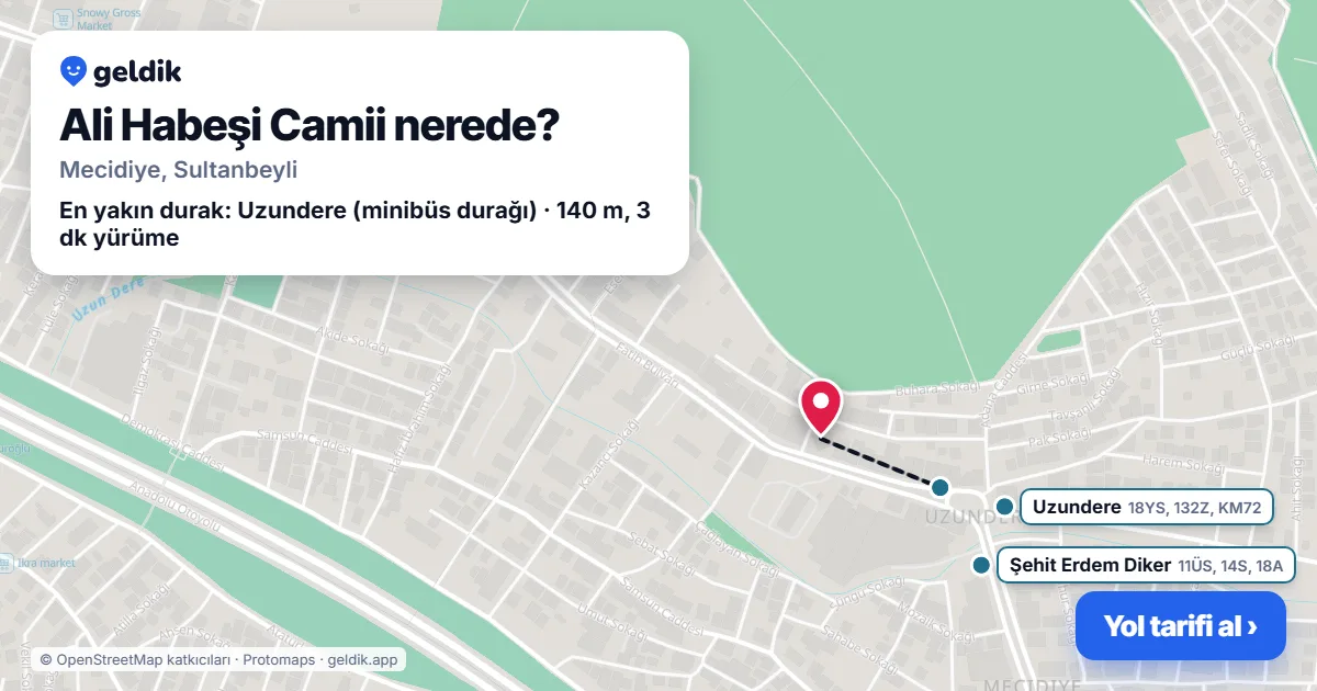 Ali Habeşi Camii nerede: haritada konumu ve en yakın duraklar, yürüme süreleriyle