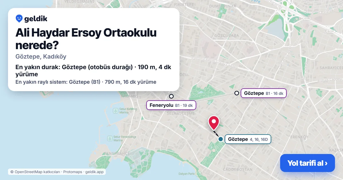 Where is Ali Haydar Ersoy Ortaokulu: map with its location and the nearest stops, with walking times