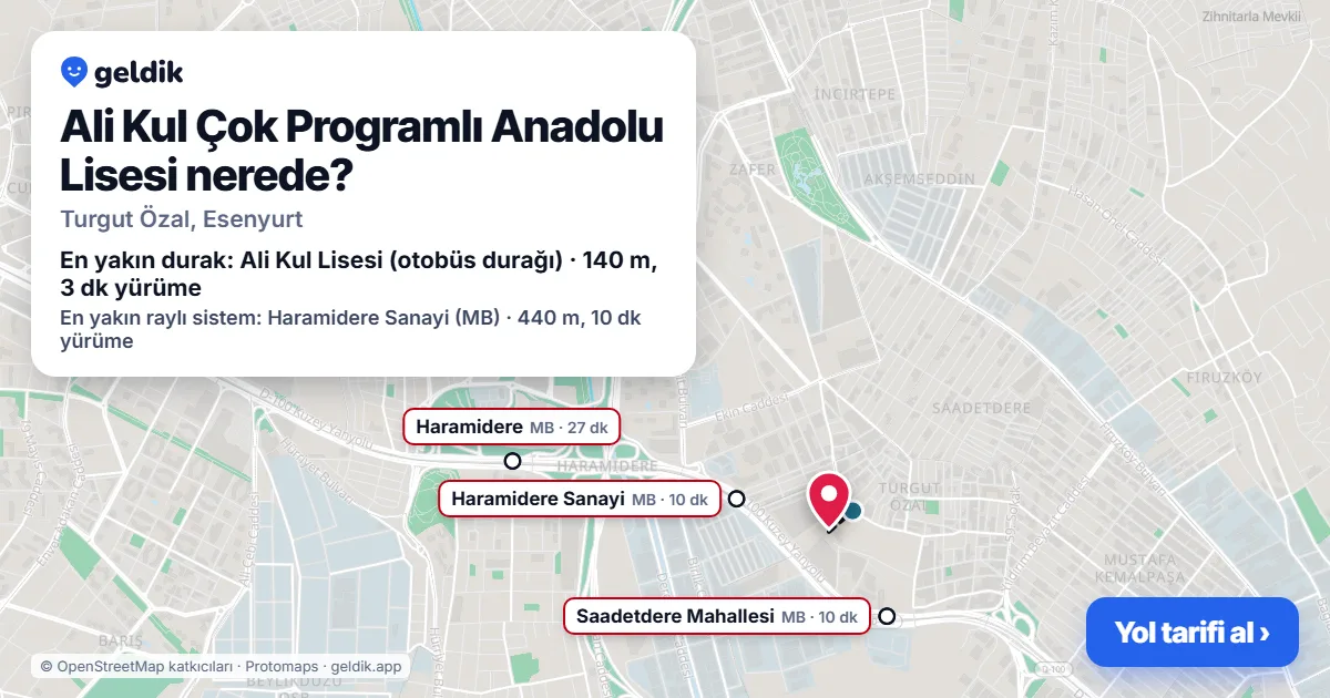 Ali Kul Çok Programlı Anadolu Lisesi nerede: haritada konumu ve en yakın duraklar, yürüme süreleriyle