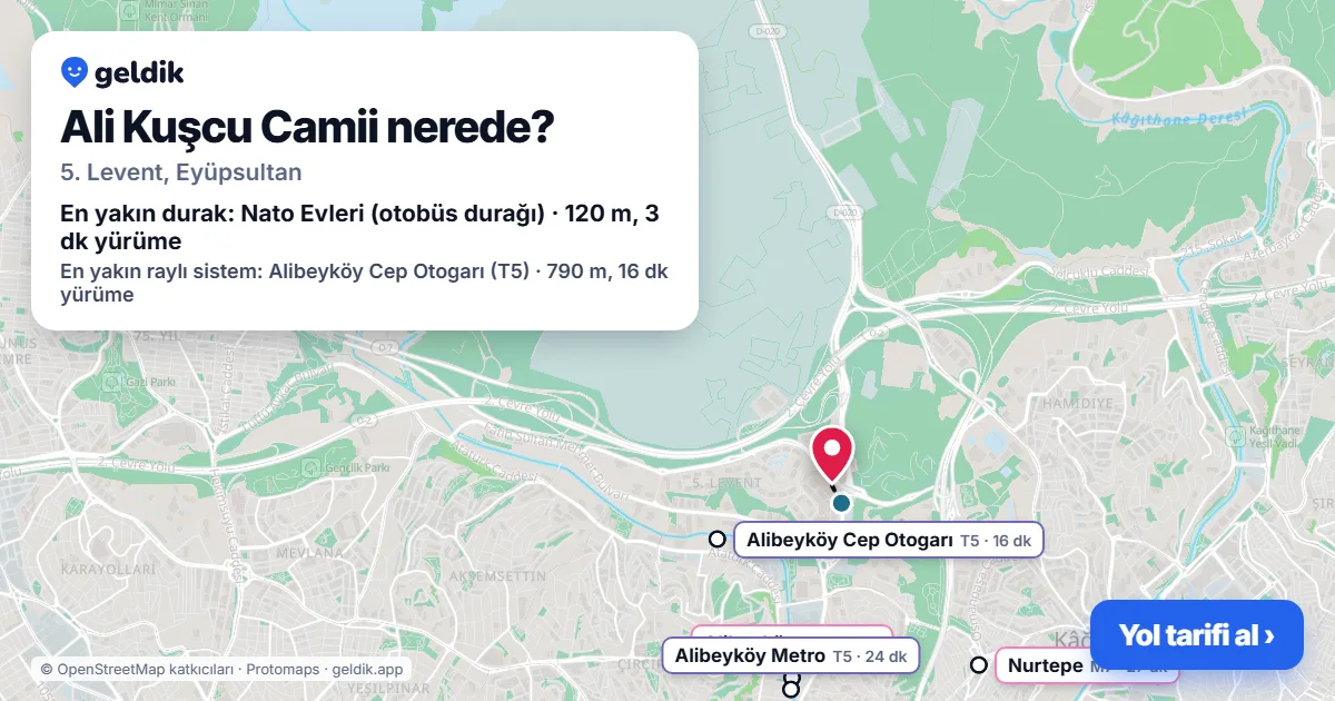 Ali Kuşcu Camii nerede: haritada konumu ve en yakın duraklar, yürüme süreleriyle
