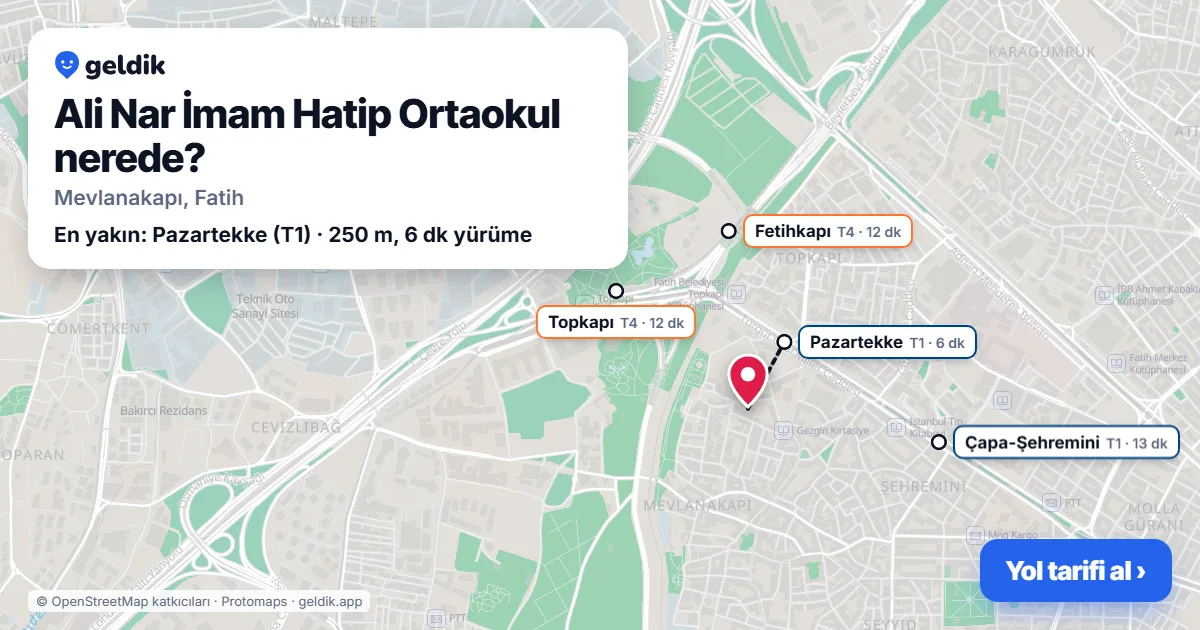 Ali Nar İmam Hatip Ortaokul nerede: haritada konumu ve en yakın duraklar, yürüme süreleriyle