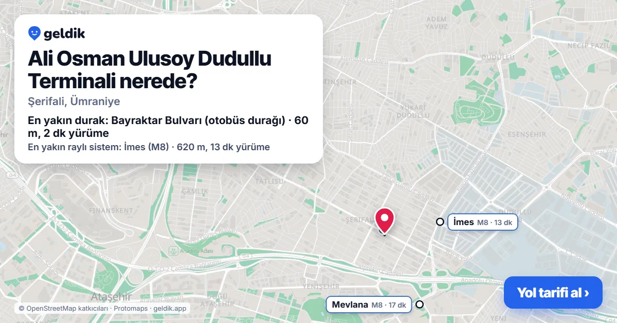 Where is Ali Osman Ulusoy Dudullu Terminali: map with its location and the nearest stops, with walking times