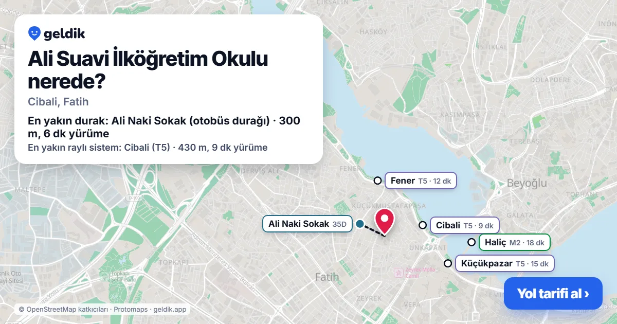 Where is Ali Suavi İlköğretim Okulu: map with its location and the nearest stops, with walking times