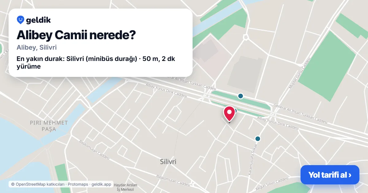 Where is Alibey Camii: map with its location and the nearest stops, with walking times