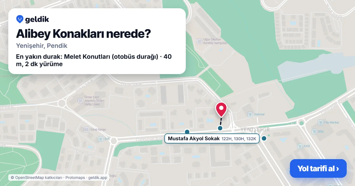 Alibey Konakları nerede: haritada konumu ve en yakın duraklar, yürüme süreleriyle