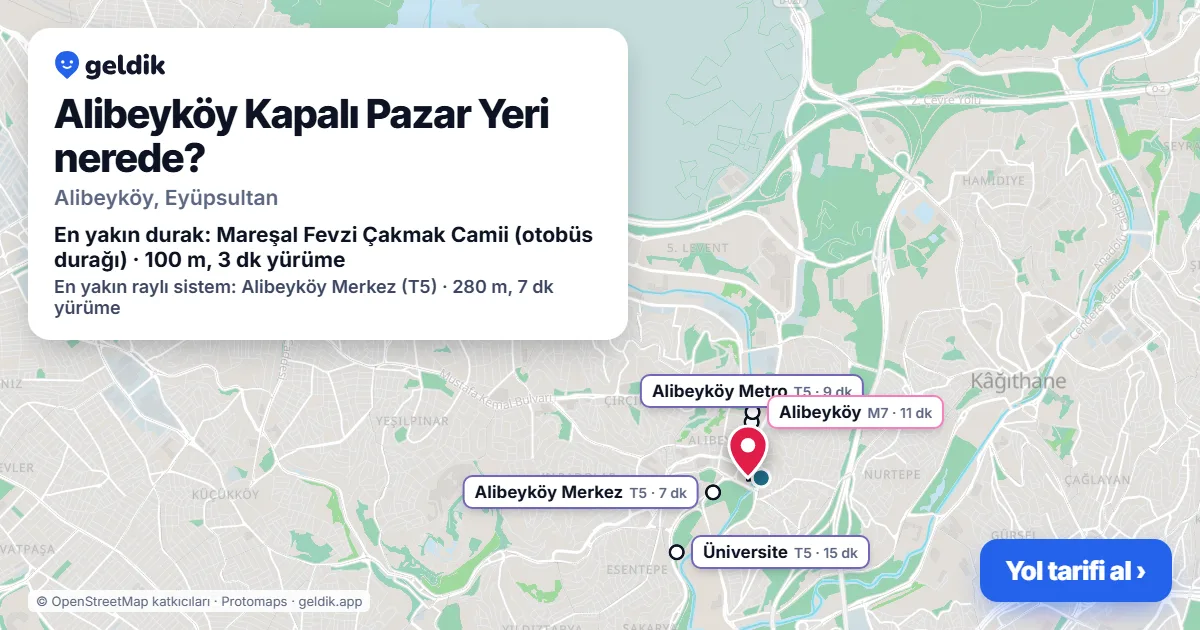 Where is Alibeyköy Kapalı Pazar Yeri: map with its location and the nearest stops, with walking times