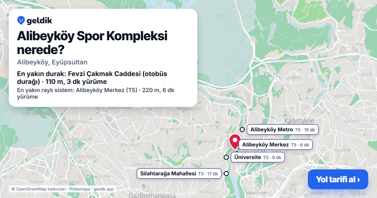 Where is Alibeyköy Spor Kompleksi: map with its location and the nearest stops, with walking times