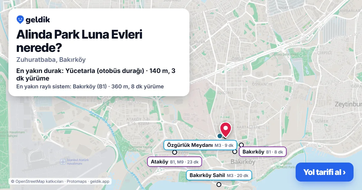 Where is Alinda Park Luna Evleri: map with its location and the nearest stops, with walking times