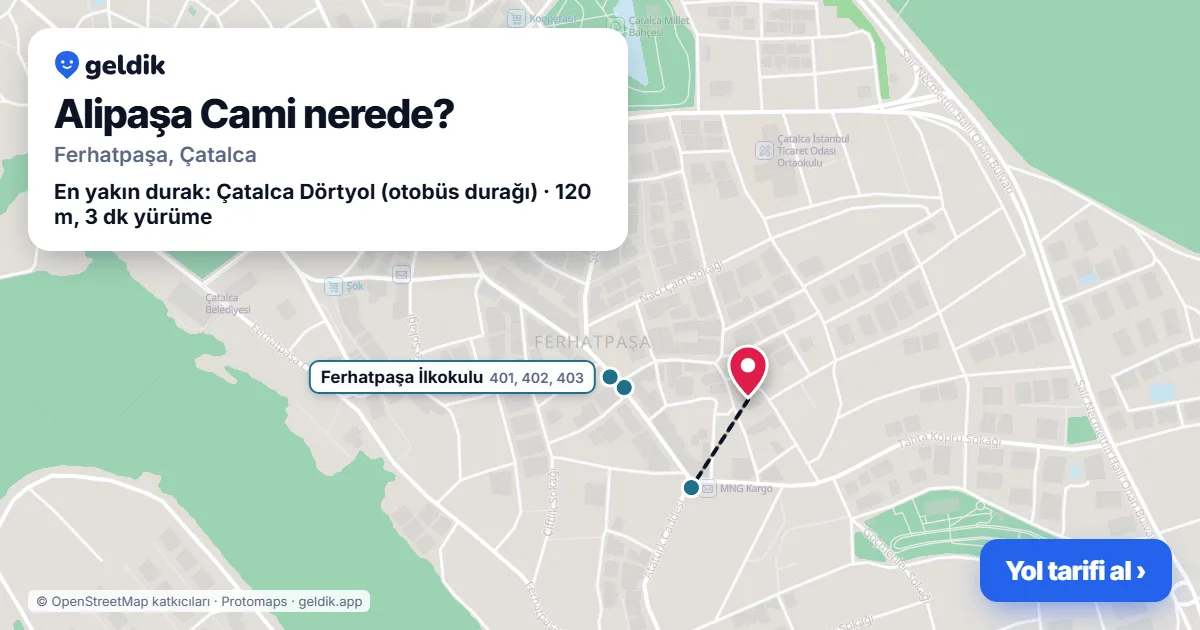 Where is Alipaşa Cami: map with its location and the nearest stops, with walking times