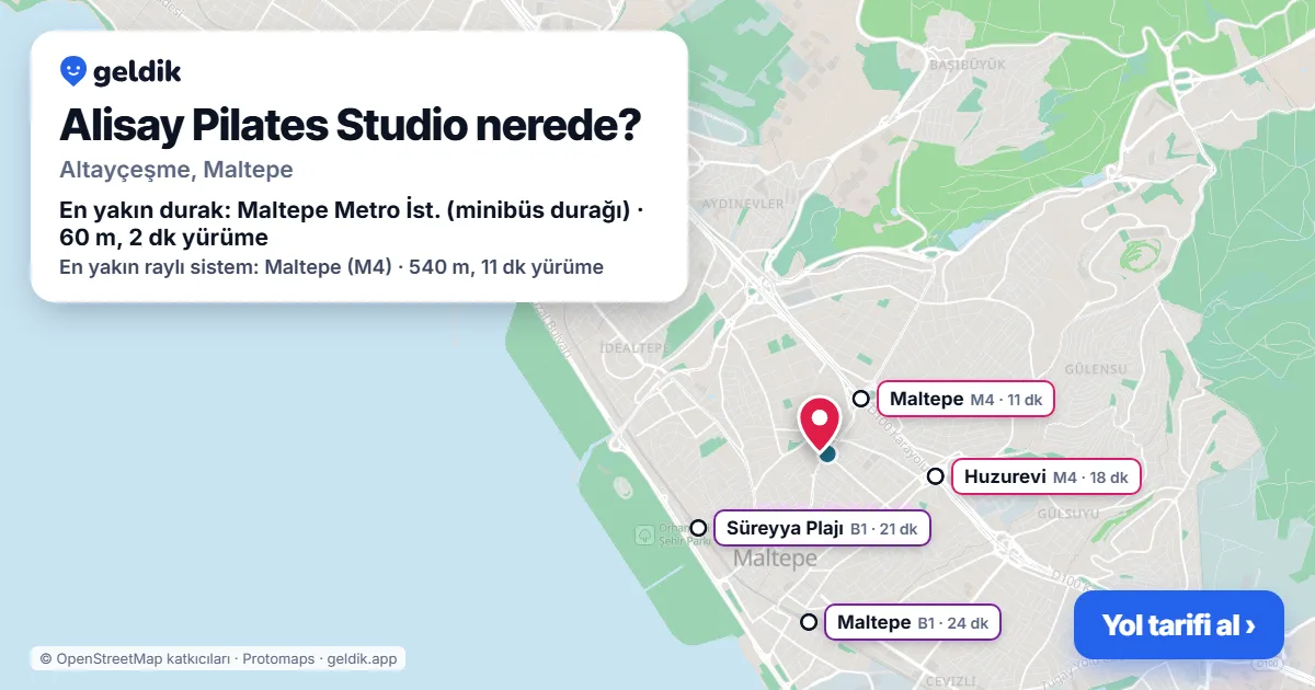 Where is Alisay Pilates Studio: map with its location and the nearest stops, with walking times