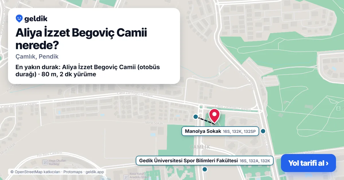 Where is Aliya İzzet Begoviç Camii: map with its location and the nearest stops, with walking times