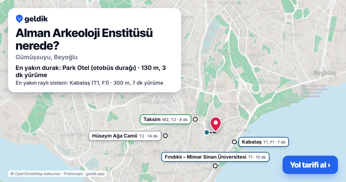 Alman Arkeoloji Enstitüsü nerede: haritada konumu ve en yakın duraklar, yürüme süreleriyle