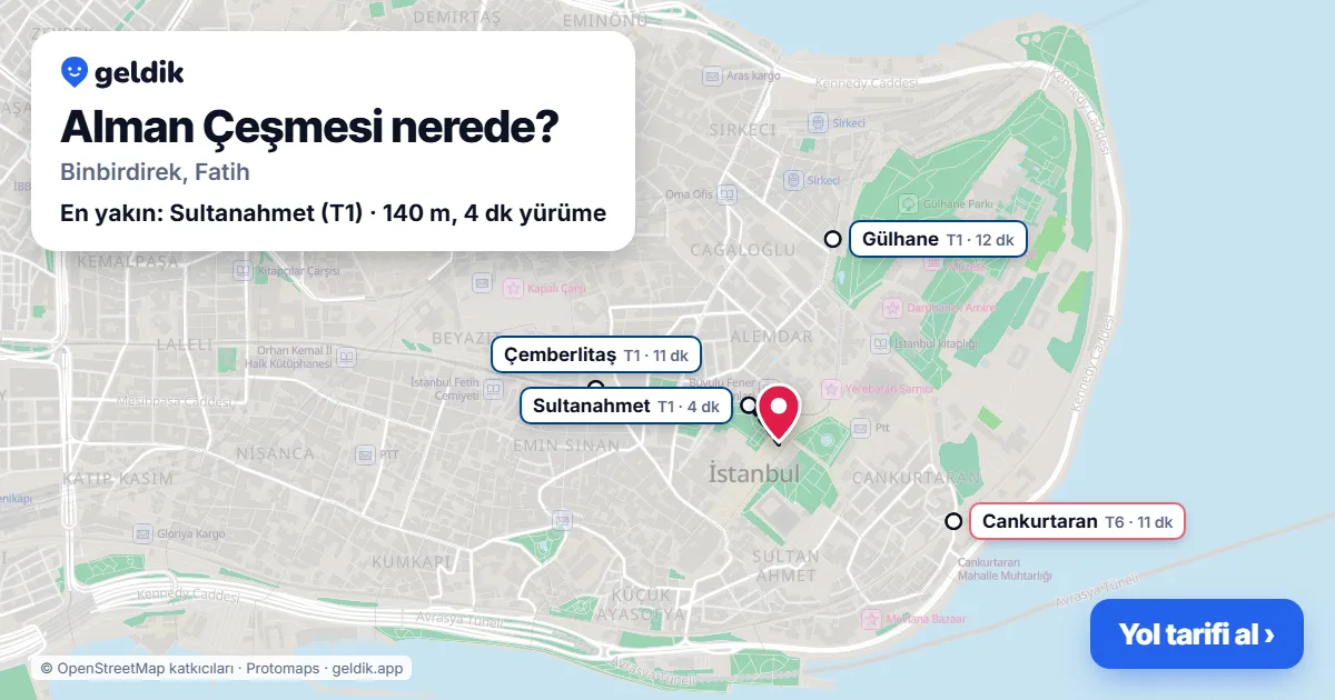 Where is Alman Çeşmesi: map with its location and the nearest stops, with walking times