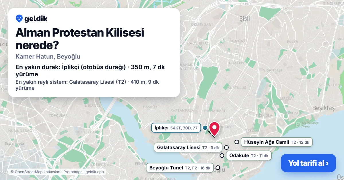 Alman Protestan Kilisesi nerede: haritada konumu ve en yakın duraklar, yürüme süreleriyle