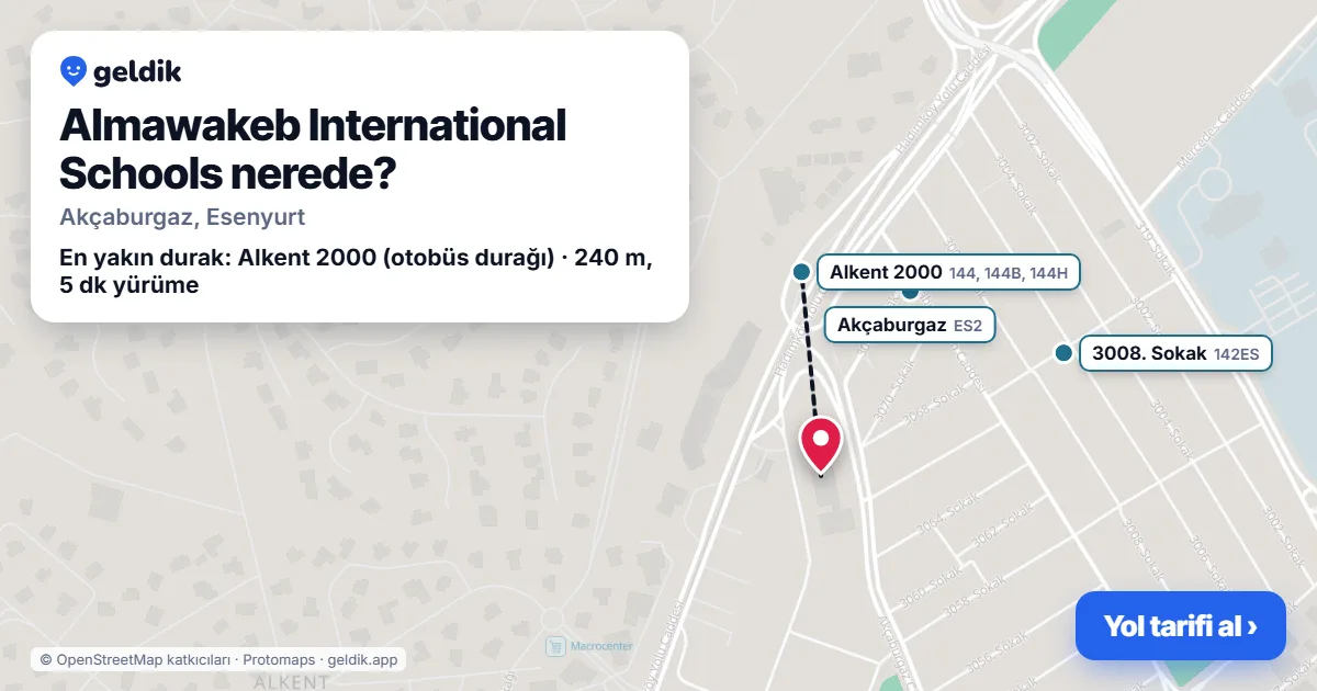 Where is Almawakeb International Schools: map with its location and the nearest stops, with walking times