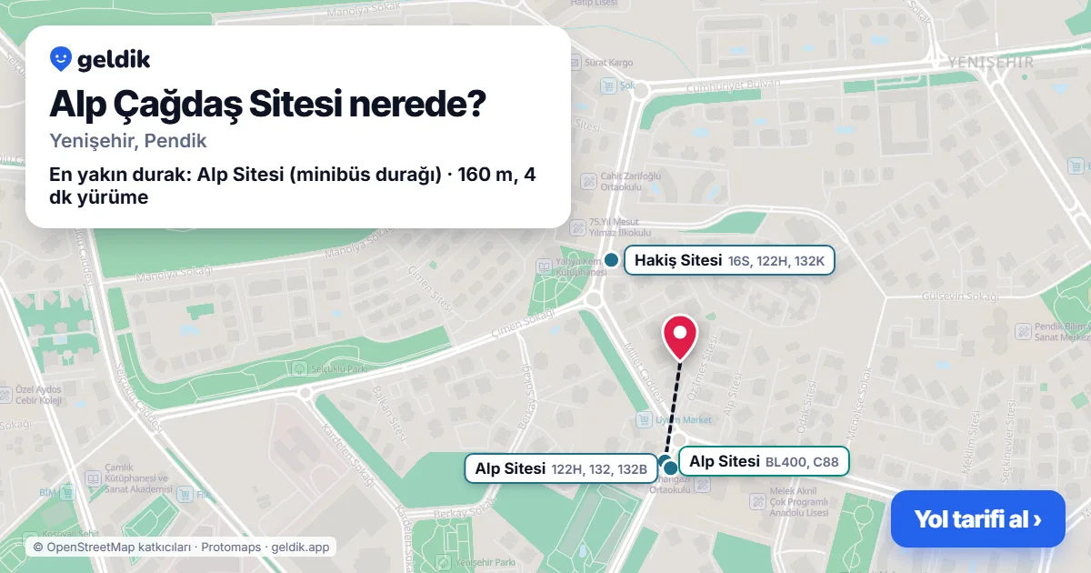 Where is Alp Çağdaş Sitesi: map with its location and the nearest stops, with walking times