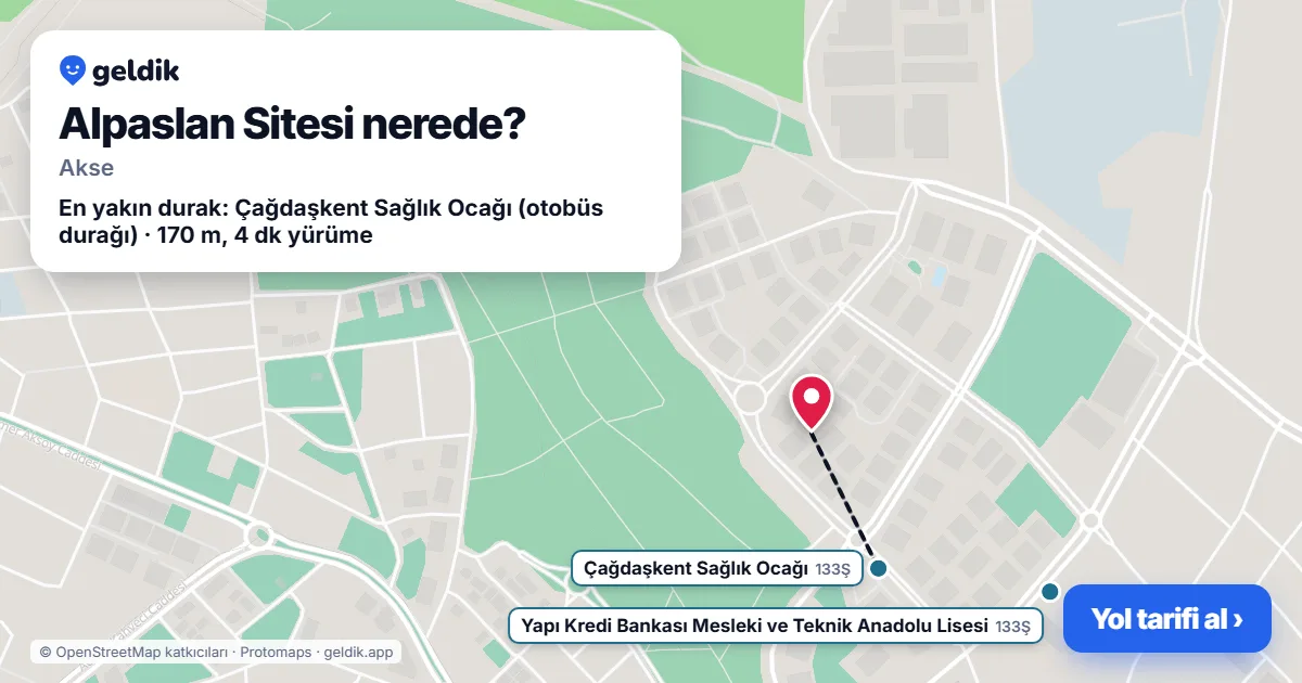 Alpaslan Sitesi nerede: haritada konumu ve en yakın duraklar, yürüme süreleriyle