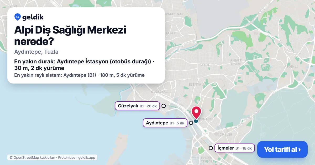 Where is Alpi Diş Sağlığı Merkezi: map with its location and the nearest stops, with walking times