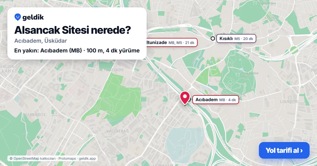 Where is Alsancak Sitesi: map with its location and the nearest stops, with walking times