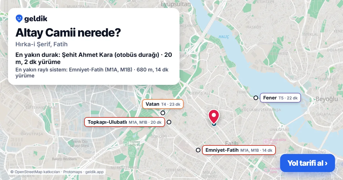 Where is Altay Mosque: map with its location and the nearest stops, with walking times