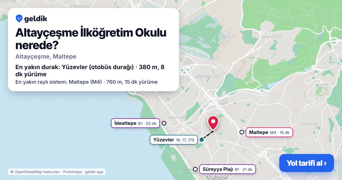 Altayçeşme İlköğretim Okulu nerede: haritada konumu ve en yakın duraklar, yürüme süreleriyle