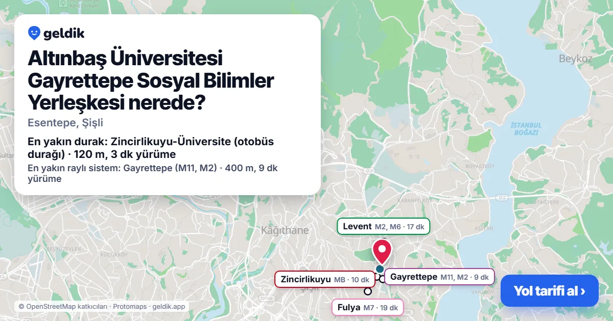 Altınbaş Üniversitesi Gayrettepe Sosyal Bilimler Yerleşkesi nerede: haritada konumu ve en yakın duraklar, yürüme süreleriyle