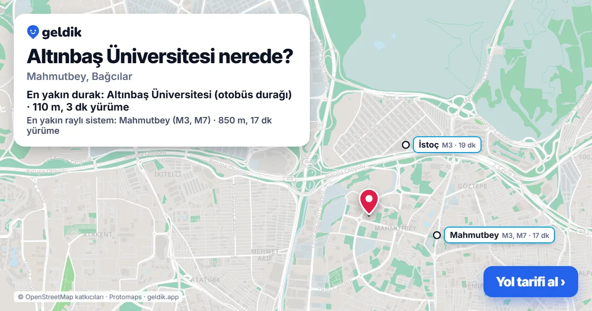 Where is Altınbaş University: map with its location and the nearest stops, with walking times