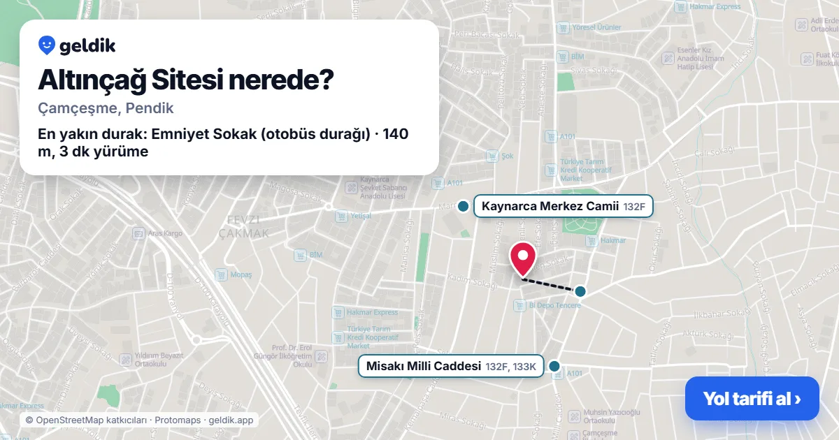 Where is Altınçağ Sitesi: map with its location and the nearest stops, with walking times