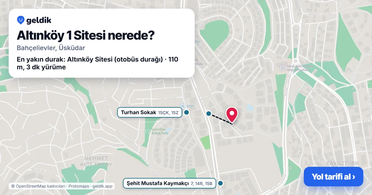 Where is Altınköy 1 Sitesi: map with its location and the nearest stops, with walking times