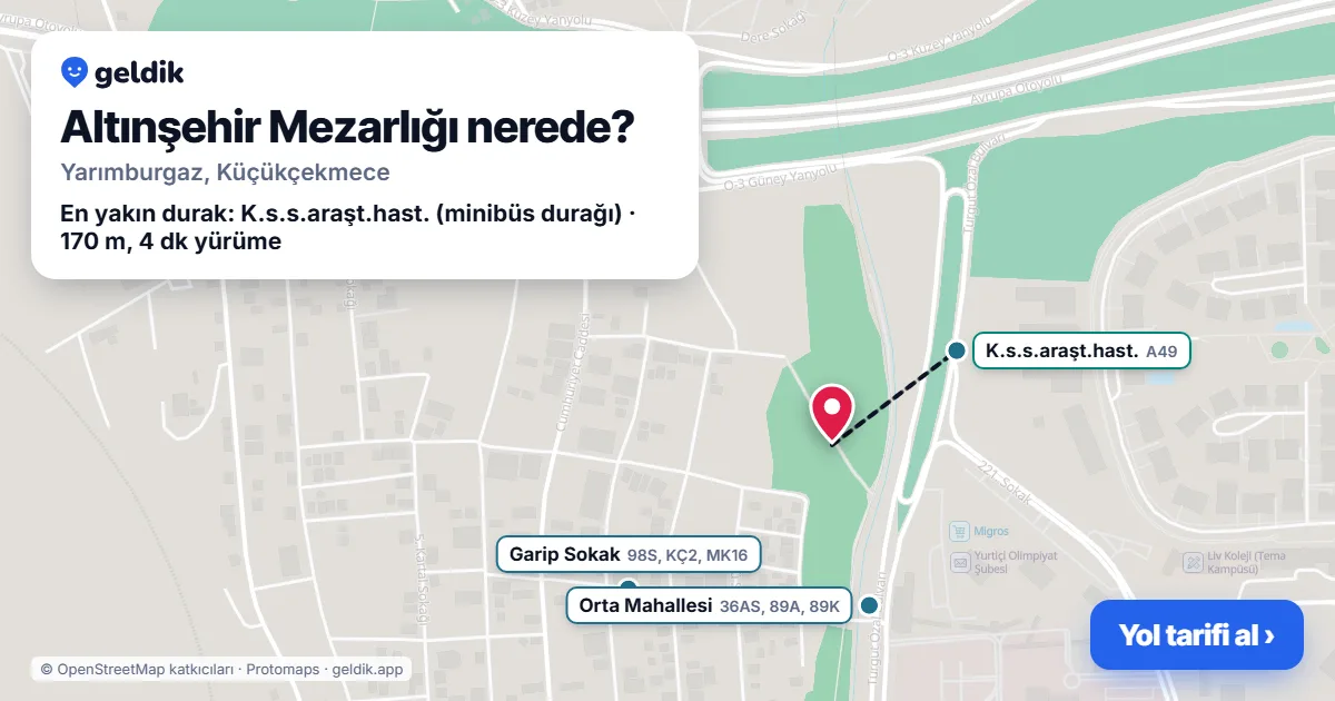 Altınşehir Mezarlığı nerede: haritada konumu ve en yakın duraklar, yürüme süreleriyle