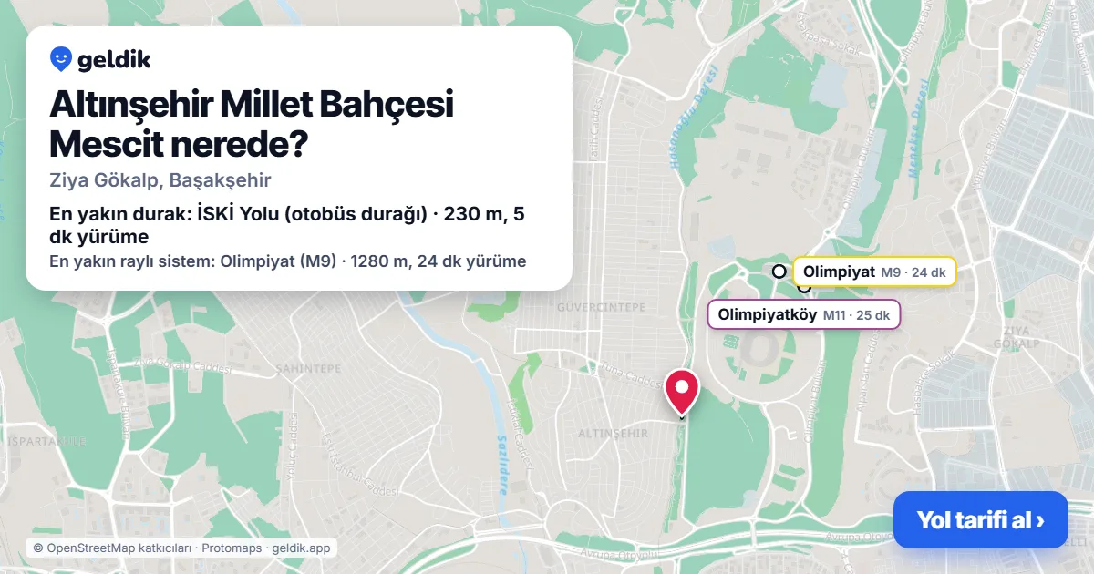 Where is Altınşehir Millet Bahçesi Mescit: map with its location and the nearest stops, with walking times