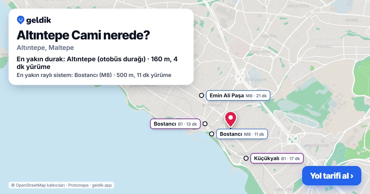 Where is Altıntepe Cami: map with its location and the nearest stops, with walking times