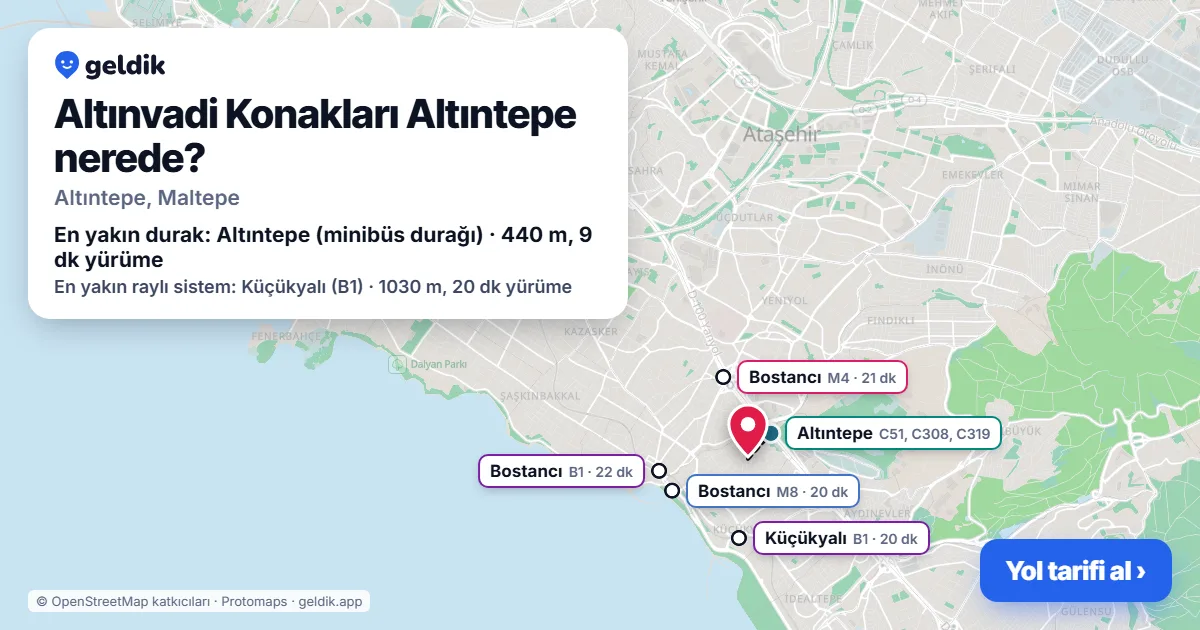 Where is Altınvadi Konakları Altıntepe: map with its location and the nearest stops, with walking times