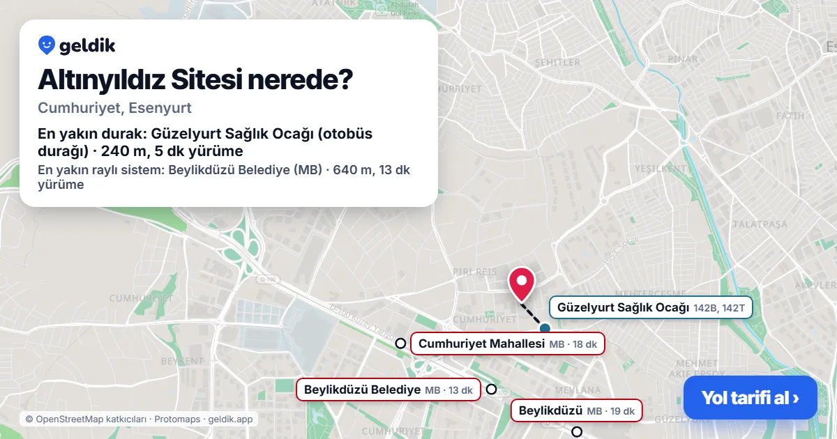 Altınyıldız Sitesi nerede: haritada konumu ve en yakın duraklar, yürüme süreleriyle