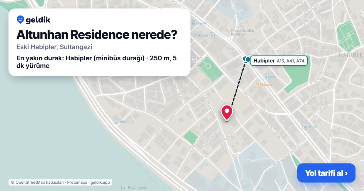 Altunhan Residence nerede: haritada konumu ve en yakın duraklar, yürüme süreleriyle