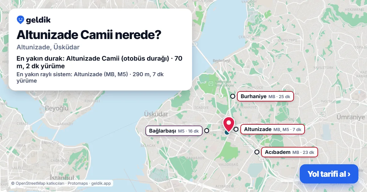 Altunizade Camii nerede: haritada konumu ve en yakın duraklar, yürüme süreleriyle