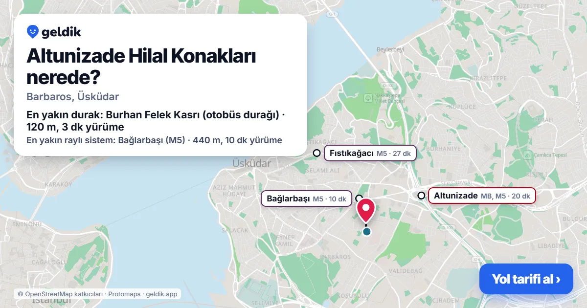 Where is Altunizade Hilal Konakları: map with its location and the nearest stops, with walking times